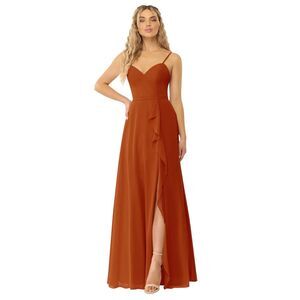 Azazie Naeem A 10 Bridesmaid Dress, Paprika Flowy Chiffon Leg Slit Ruffle A-Line